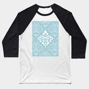 Scroll Damask Lg Pattern Mid White+Line on Blue Baseball T-Shirt